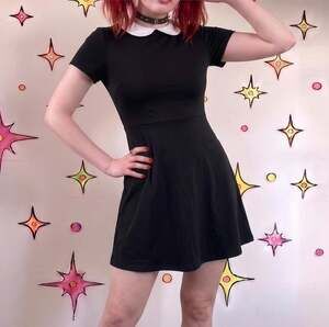 Wednesday Adams Babydoll Black Mini Dress - Peter Pan Collar - XS
